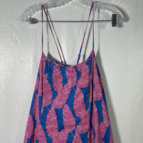 Vineyard Vines Palm Print Maxi Dress Sz 8 Blue Pink Strappy Tropical Boho Summer - Picture 8 of 14